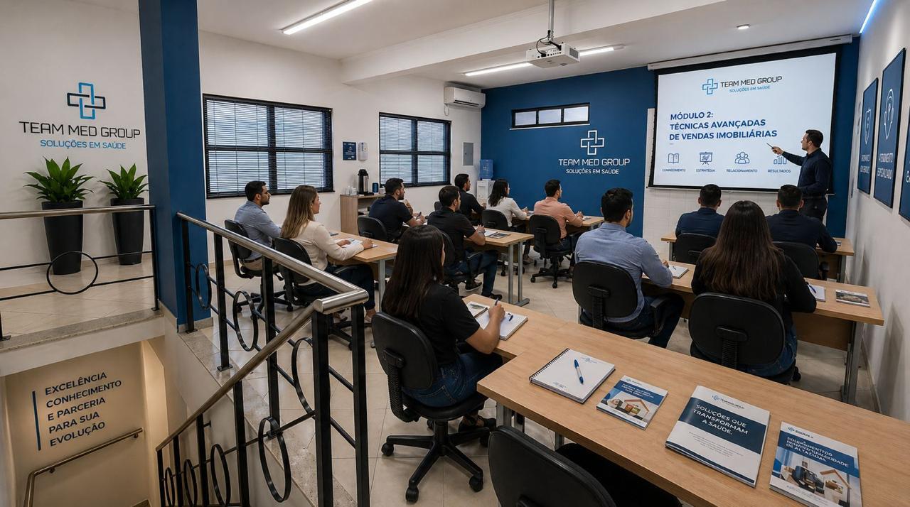 Sala de aula da Team Med Group em Taubaté durante o Além do Jaleco